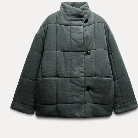 ZARA ZW Collection Charcoal Grey Quilted Jacket Oversized size M-L, NEW - Picture 3 of 4